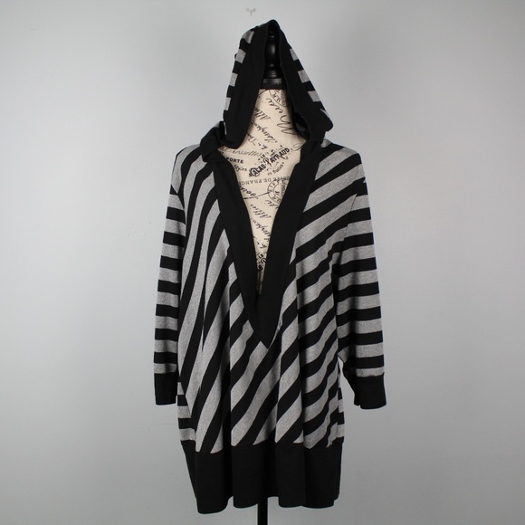 Venezia Sweaters - Venezia Plunging V-Neck Striped Pullover Hoodie